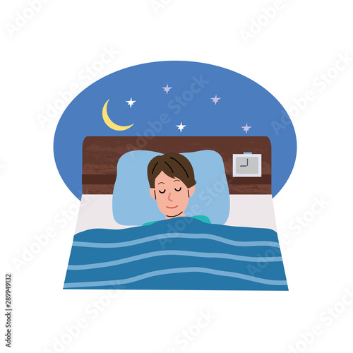 ベッドで眠る男性　イラスト