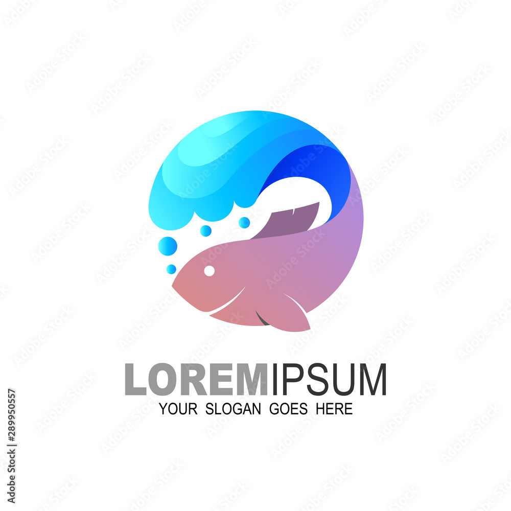 Logos of fish swimming in the ocean, Logos of seafood Logos of fish swimming in the ocean, Logos of seafood