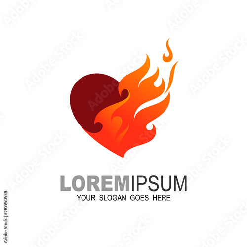 Fire Heart Logo designs concept vector, Love Fire logo symbol icon, Heart logo with 3d design