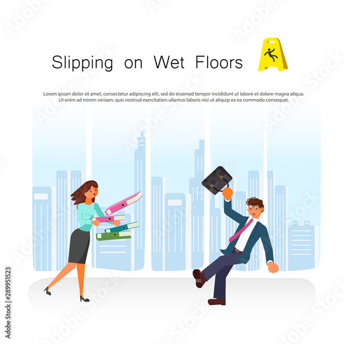 Office people slip and fall