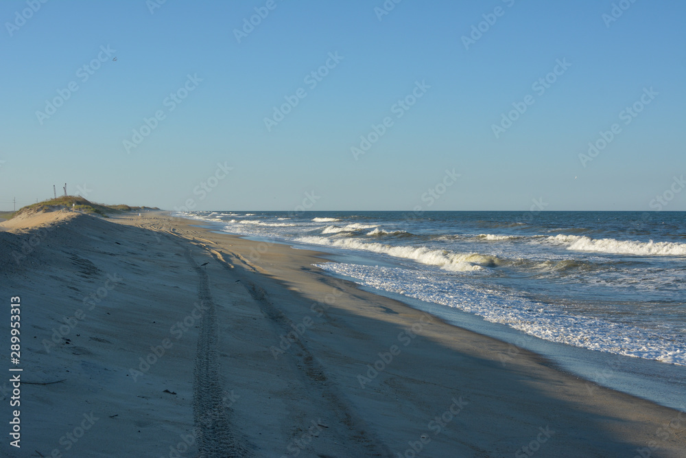 Empty beach in Pea Island National Wildlife Refuge on the Outer Banks of North Carolina