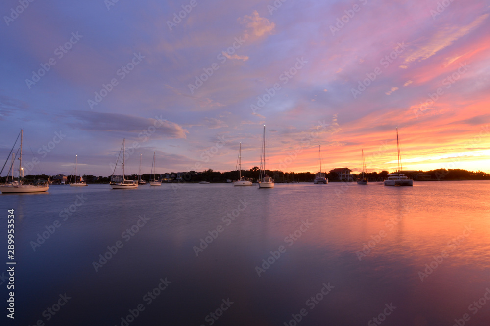 Sunset over the harbor on Ocracoke Island, North Carolina