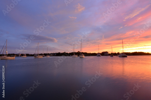 Sunset over the harbor on Ocracoke Island, North Carolina