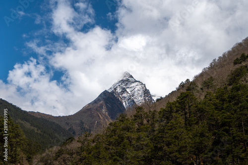 beautiful view of snow mountain  on the way to everest base camp