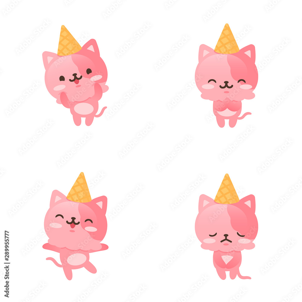 collection of cute ice cream kitty mascot character