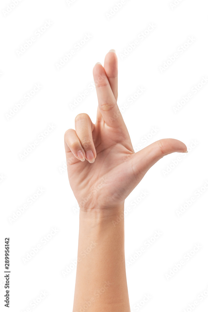 Young woman hand gesturing isolated on white background. Young woman hand gesturing isolated on white background.