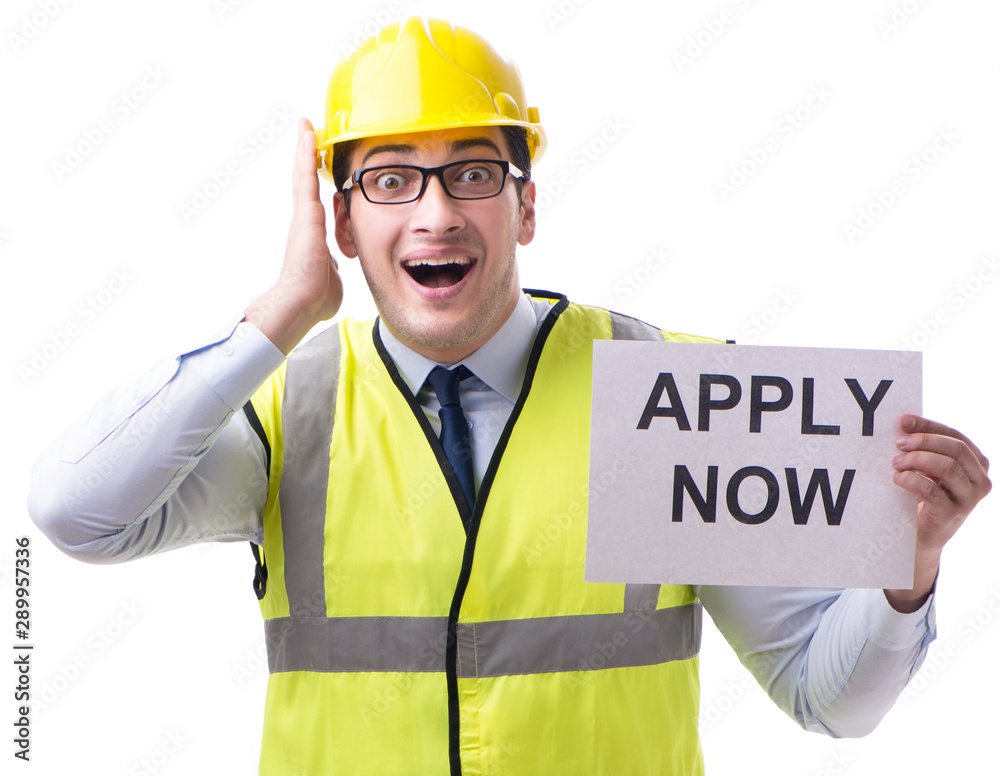 Construction supervisor in recrtuiment concept isolated on white
