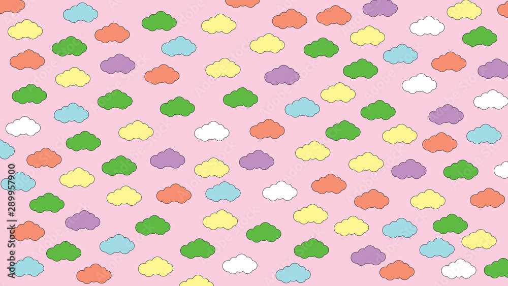 Abstract kawaii pattern with Clouds background. Soft gradient pastel Comic graphic. Concept for wedding card design or presentation