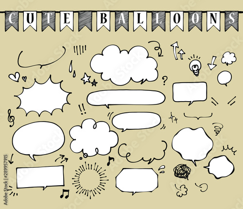 マーカー手描き風吹き出しセット（白）