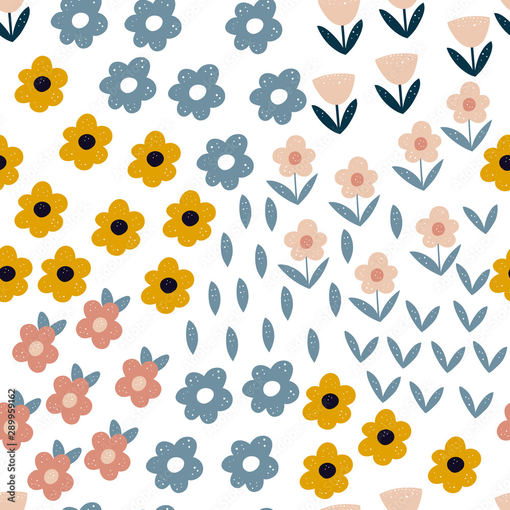 Cartoon hand drawn flowers seamless pattern background. Design for fabric, wrapping, textile, wallpaper, apparel.. Cartoon hand drawn flowers seamless pattern background. Design for fabric, wrapping, textile, wallpaper, apparel..