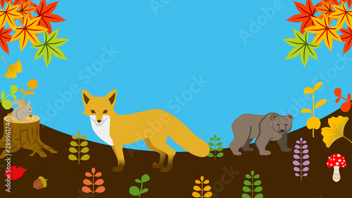 Autumn nature and forest animals