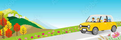 Drive in autumn nature - family