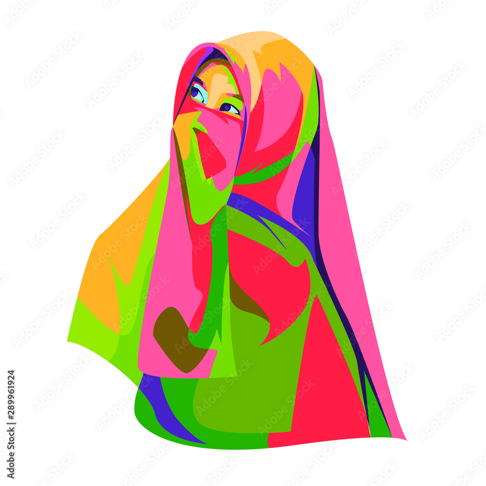 Beautiful hijab girl vector illustration with pop art style ...