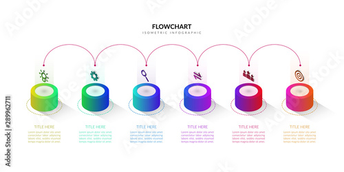 Isometric business infographic, Workflow steps presentation template