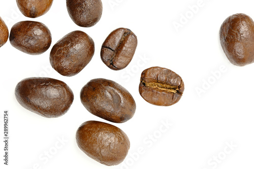 Close up of a coffee bean, Roasted coffee beans white background