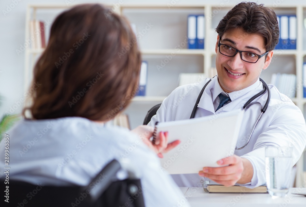 Female patient visiting male doctor for regular check-up in hosp