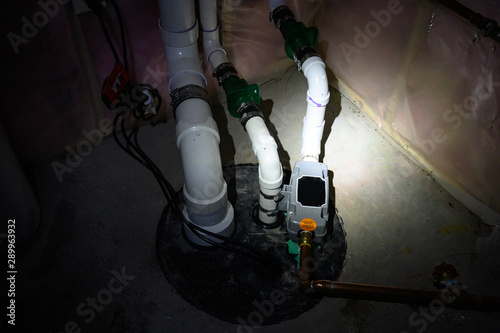 фотографія sump pump manhole with water backup viewed with a flashlight