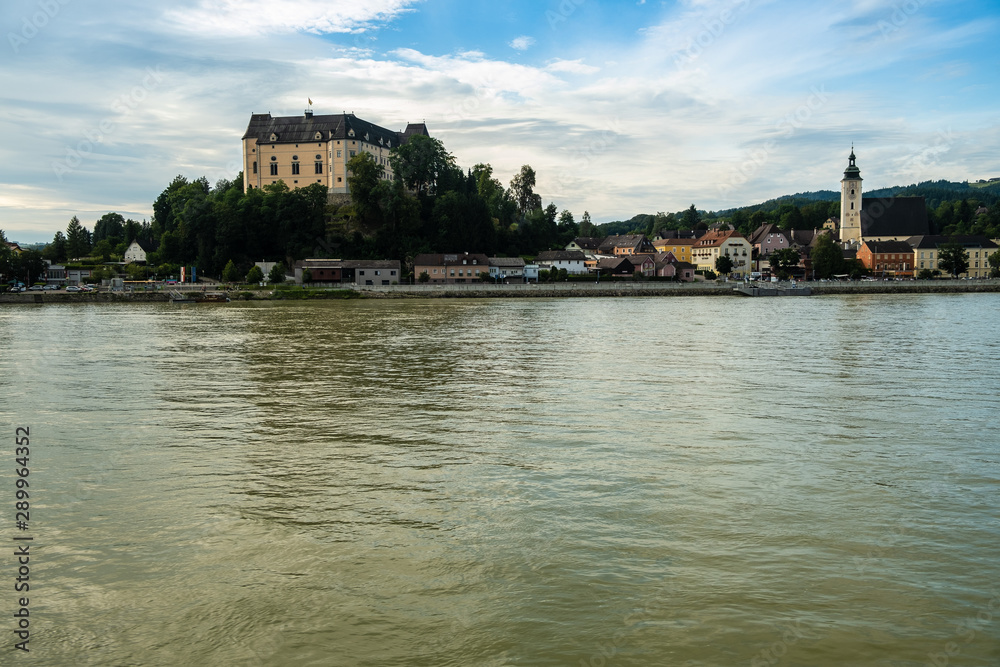 The village of Grein on the bank of the Danube