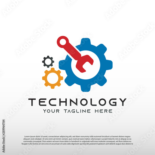 Technology logo with gear and wrench concept, illustration element-vector