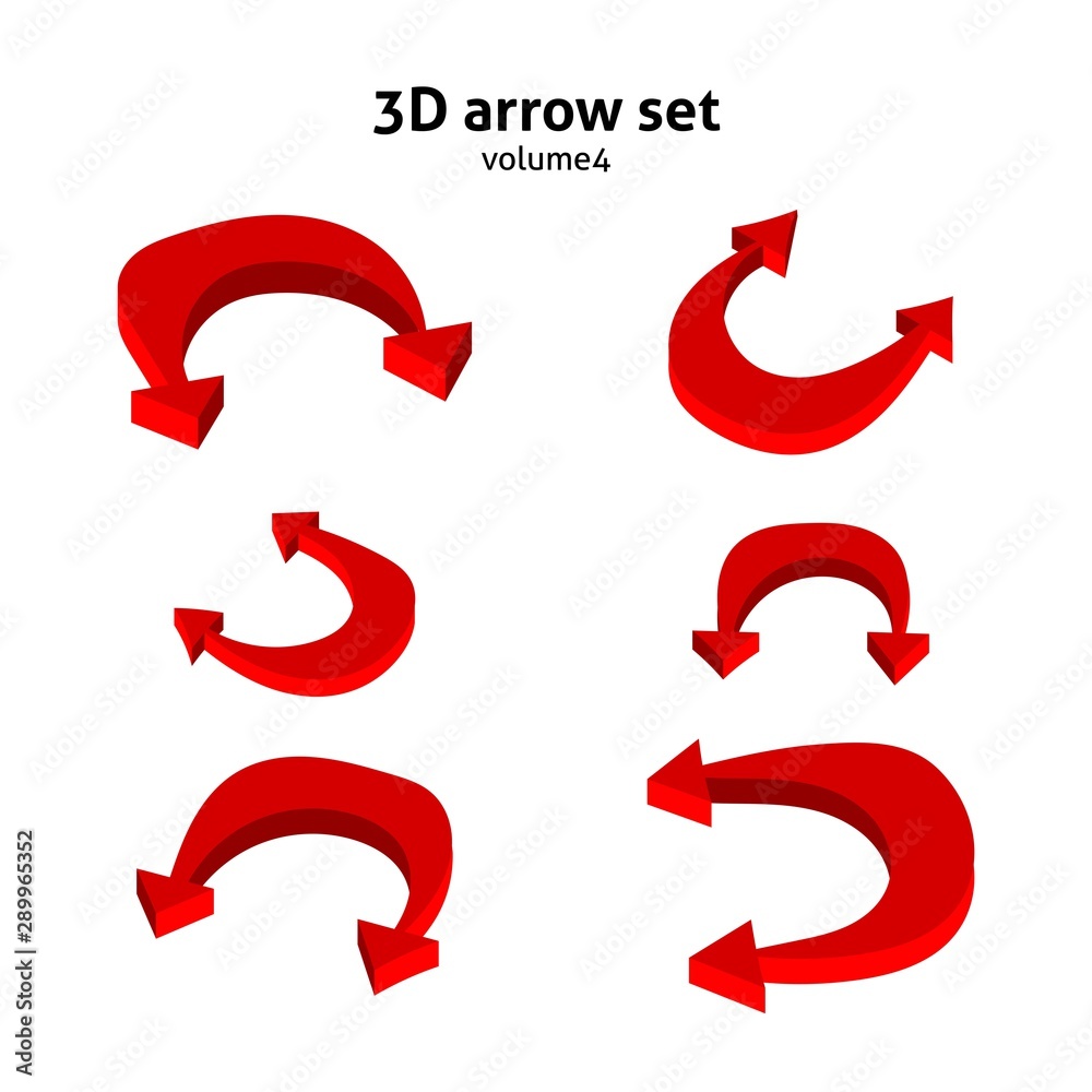 Collection 3d red arrows isolated on white background. Information pointers set. Vector illustration. Collection 3d red arrows isolated on white background. Information pointers set. Vector illustration.