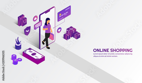 Isometric online shopping background