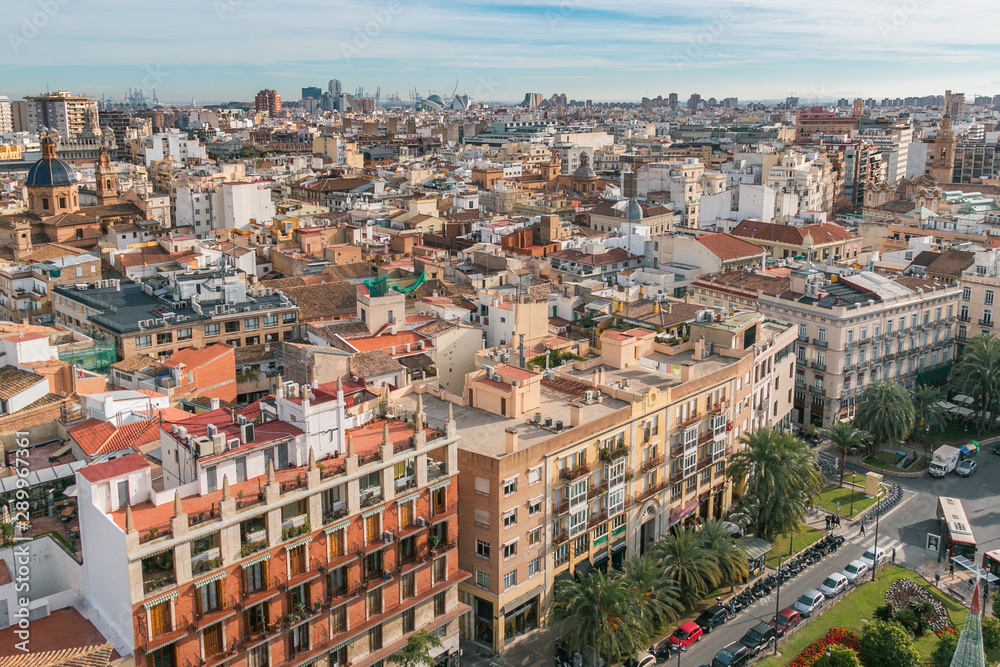 Cityscape of Valencia, Spain, view from the bell tower.