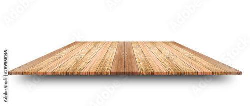 Empty top of wooden table or counter isolated on white background. For product display or design