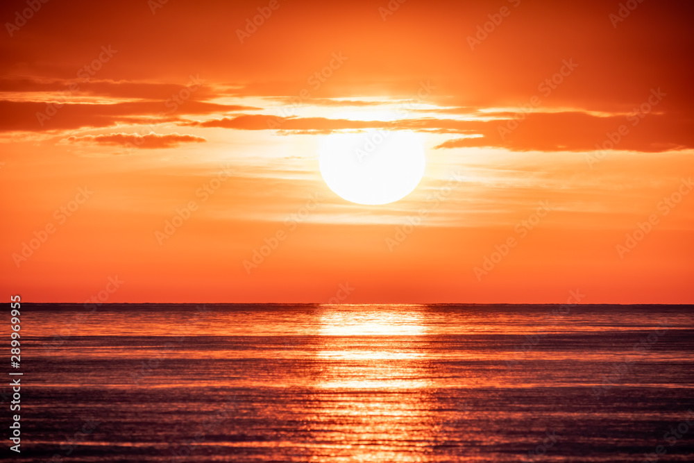Beautiful red and orange sunset over the sea.