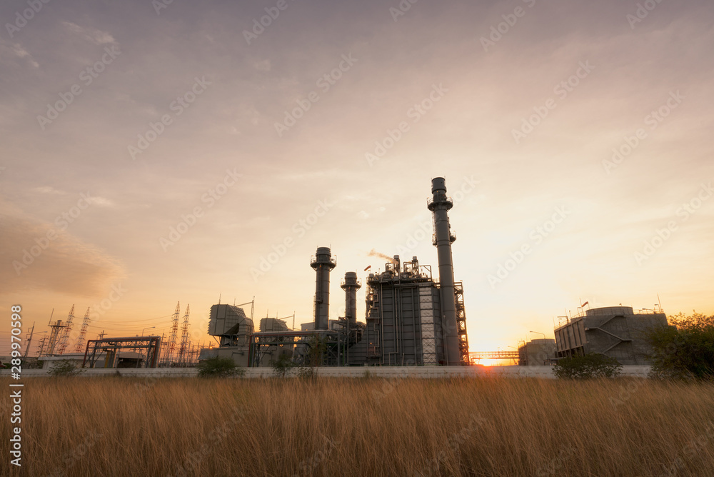 power plant at sunset..