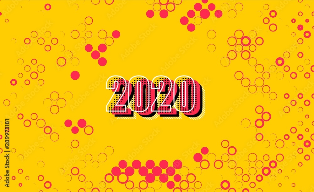 Fototapeta premium Bright sunbeams background with Happy new year 2020 christmas card dots. Abstract background with halftone dots design.