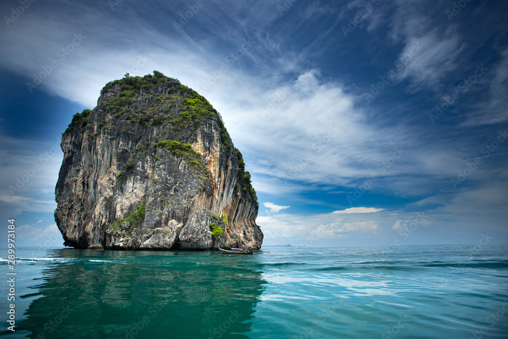 Beaty limestone rock in the ocean, Krabi, Thailand.