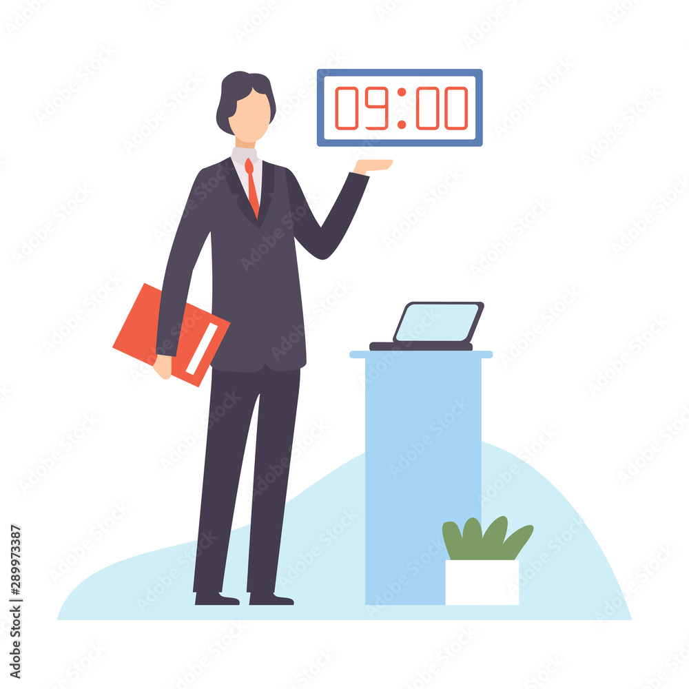Businessman Planning and Controlling His Working Time, Efficient Time Management Business Concept Flat Vector Illustration Businessman Planning and Controlling His Working Time, Efficient Time Management Business Concept Flat Vector Illustration