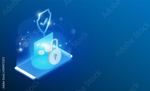 Wallpaper Mural Protection system Progress upload and download data information in cloud for hacker. 3d isometric flat design. Torontodigital.ca