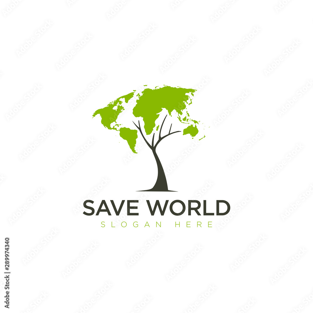 Obraz premium Logo save world with Earth as leaf