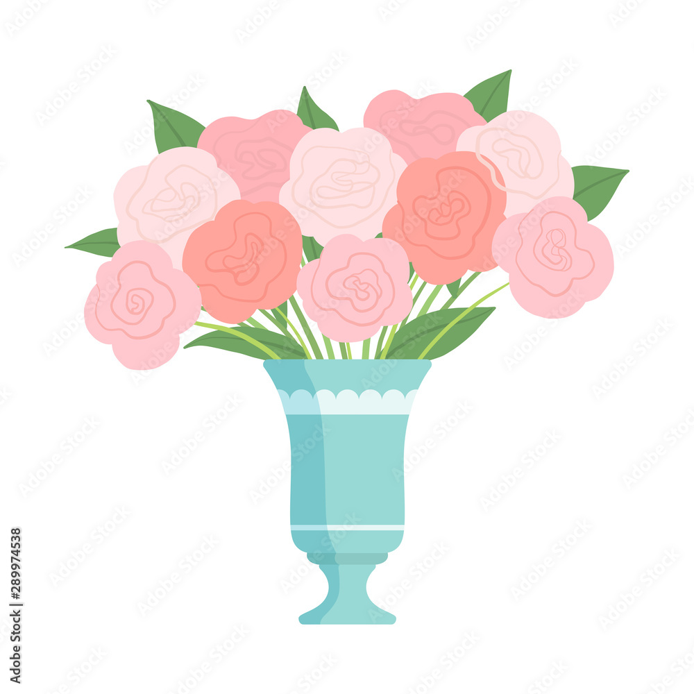 Beautiful Pink Flowers in Vase, Bouquet of Blooming Flowers for Interior Decoration Vector Illustration Beautiful Pink Flowers in Vase, Bouquet of Blooming Flowers for Interior Decoration Vector Illustration