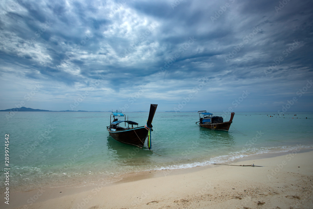 Traditional longtail boat on Tonsai beach, Thailand. Traditional longtail boat on Tonsai beach, Thailand.