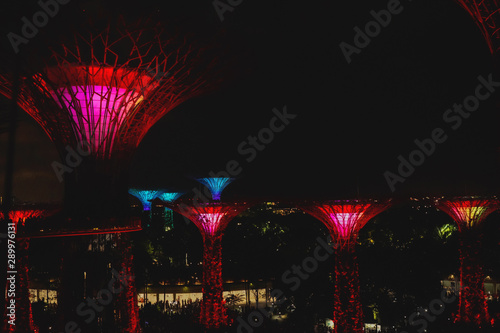 SINGAPORE - J15 September 2019: Walkway at The Supertree Grove at Gardens by the Bay in Singapore near Marina Bay Sands hotel at summer night. photo