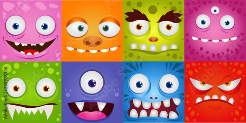 Set of funny cartoon expression monsters