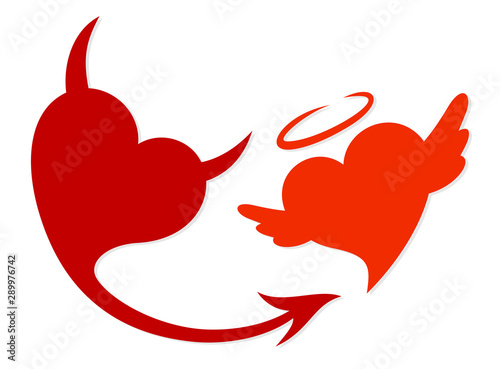 The stylized symbol with red hearts.
