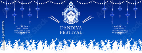 illustration of couple playing Dandiya in disco Garba Night banner poster for Navratri Dussehra festival of India