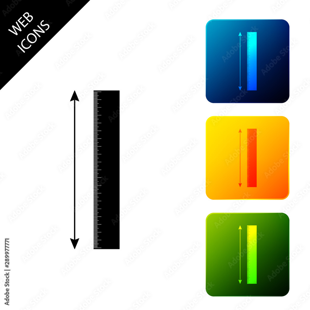 The measuring height and length icon isolated on white background. Ruler, straightedge, scale symbol. Set icons colorful square buttons. Vector Illustration The measuring height and length icon isolated on white background. Ruler, straightedge, scale symbol. Set icons colorful square buttons. Vector Illustration