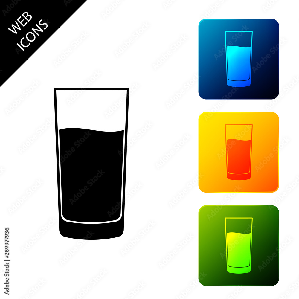 Glass with water icon isolated on white background. Soda glass. Set icons colorful square buttons. Vector Illustration Glass with water icon isolated on white background. Soda glass. Set icons colorful square buttons. Vector Illustration