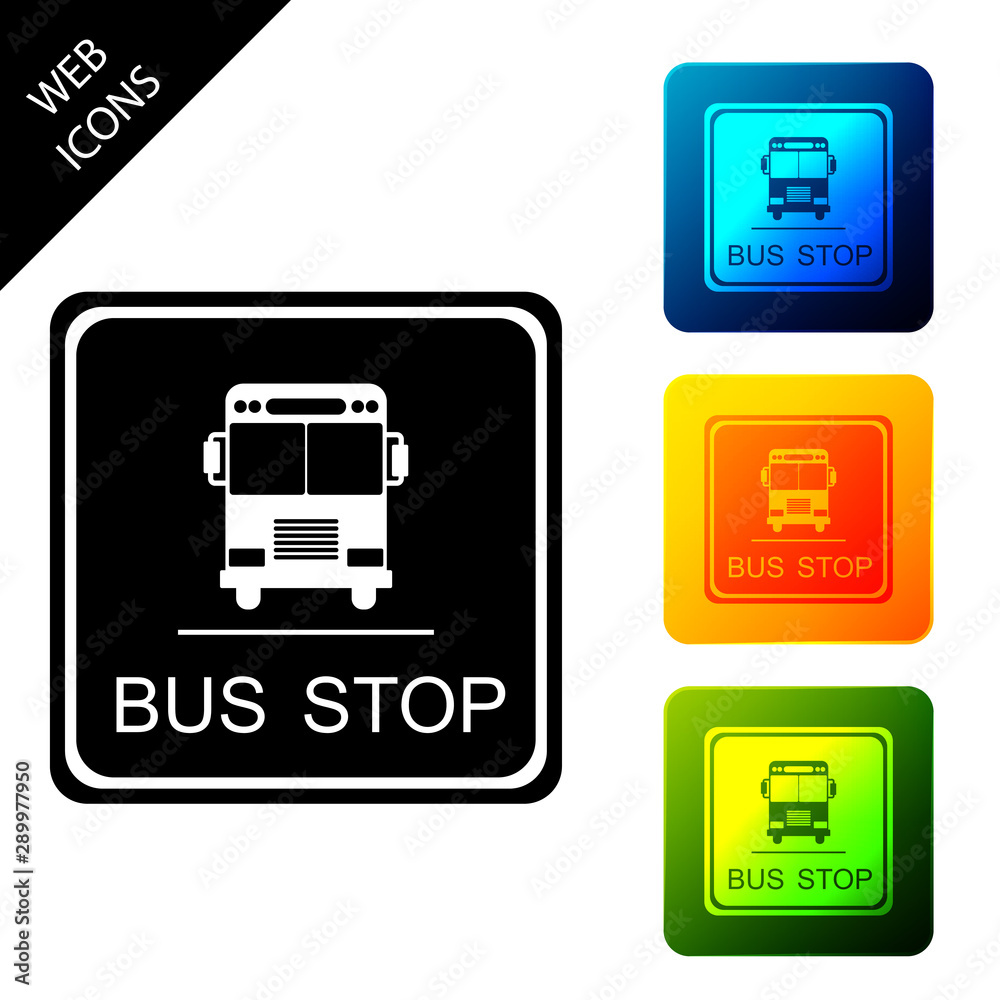 Bus stop icon isolated on white background. Set icons colorful square buttons. Vector Illustration Bus stop icon isolated on white background. Set icons colorful square buttons. Vector Illustration
