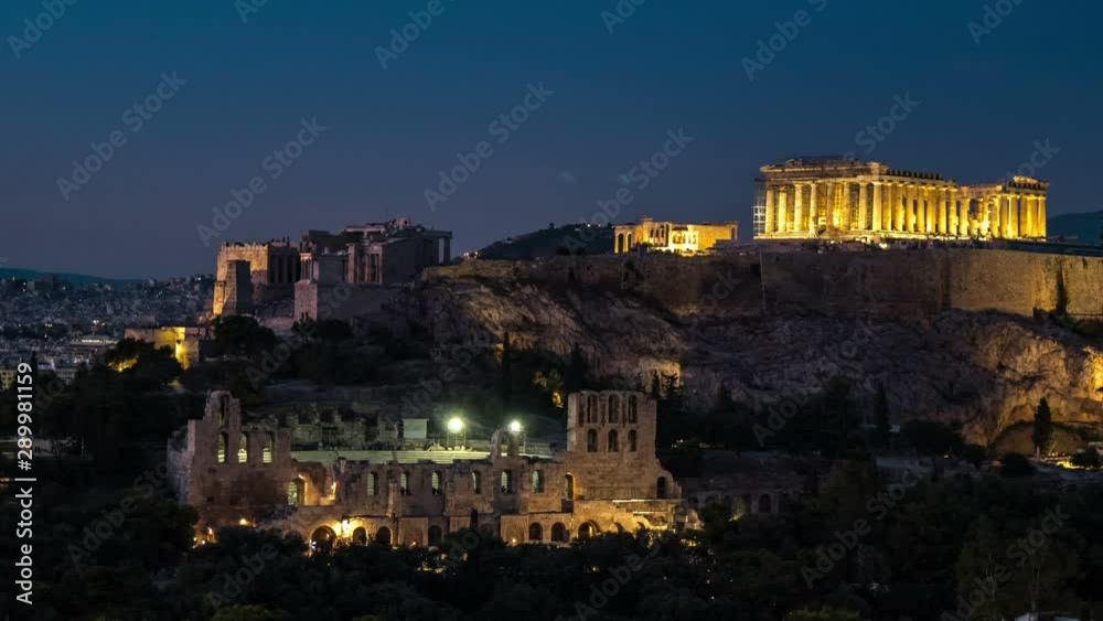 Athens Acropolis as a timelapse shot with golden looking walls in summer Athens Acropolis as a timelapse shot with golden looking walls in summer