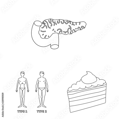Vector illustration of mellitus and diabetes icon. Set of mellitus and diet vector icon for stock.