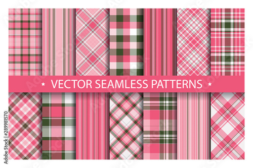 Set plaid pattern seamless. Tartan patterns fabric texture. Checkered geometric vector background. Scottish stripe blanket backdrop