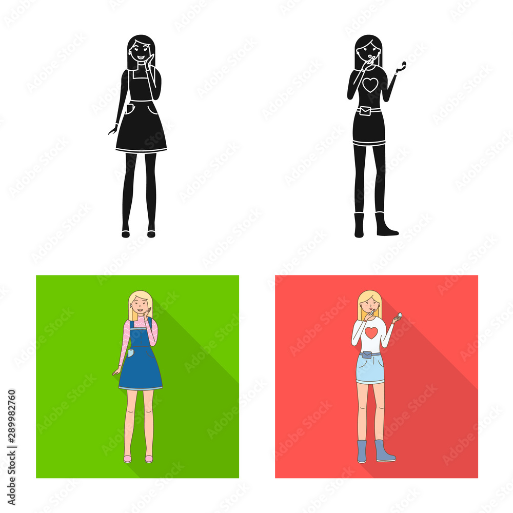 Vector design of posture and mood sign. Collection of posture and female stock symbol for web.