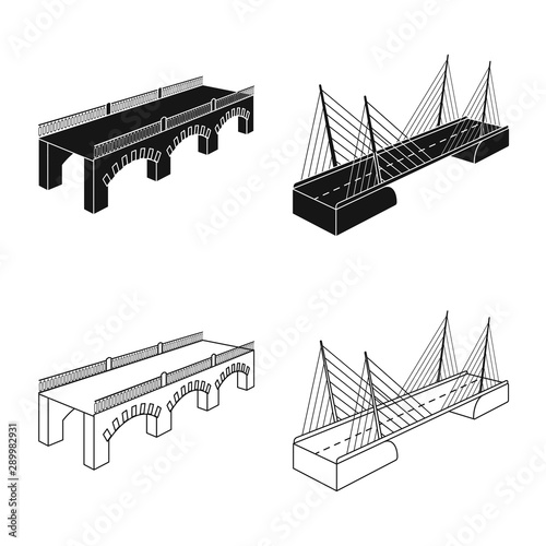 Vector illustration of connection and design symbol. Set of connection and side stock symbol for web.