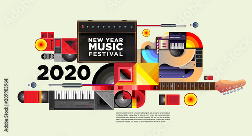 Music Festival Illustration Design for 2020 New Year Party and Event. Vector Illustration Collage of Music Festival Background and Wallpaper in eps 10.