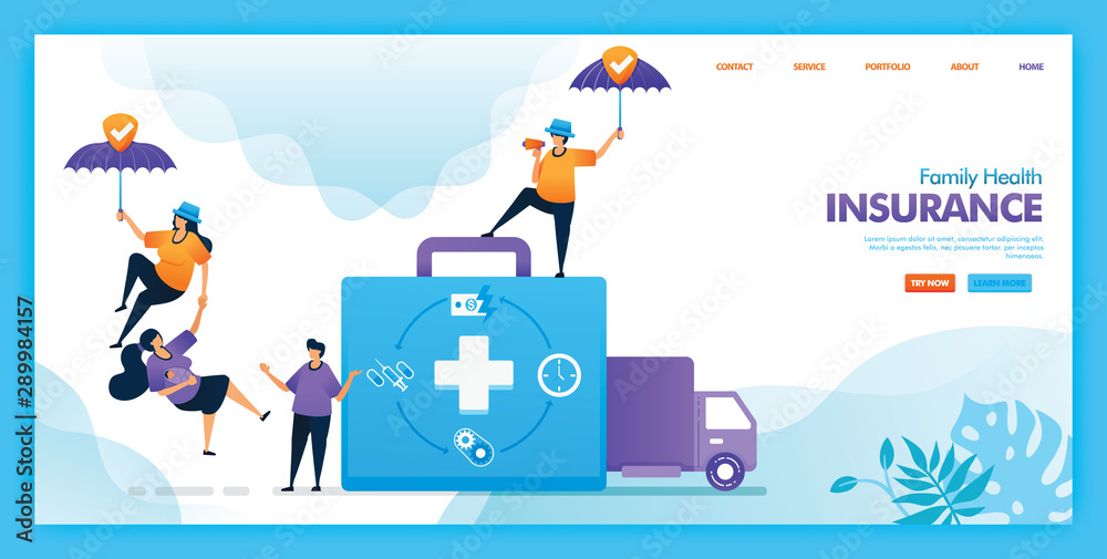 Landing page vector design of Family health insurance. Easy to edit and customize. Modern flat design concept of web page, website, homepage, mobile apps UI. character cartoon Illustration flat style.